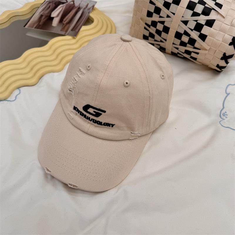 Hole baseball cap tide brand summer new men's and women's street G letter yellow cap showing face small embroidery tide