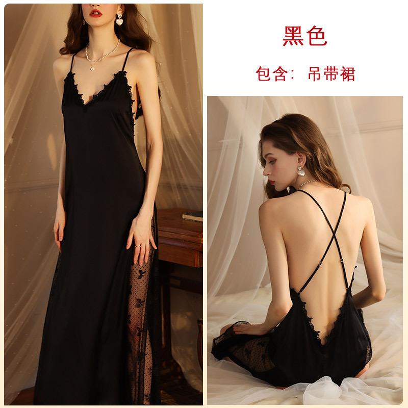Suspender Nightdress Women's Ice Silk Thin French Court Dress Sexy Slim-fitting Clothes Can Be Worn Outside