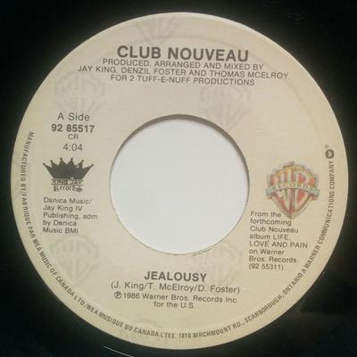 7-Zoll Schallplatte CLUB NOUVEAU - Jealousy 9285517 Warner Bros. Re 1986 Kanada Rap & Hip-Hop/R&B Gebraucht
