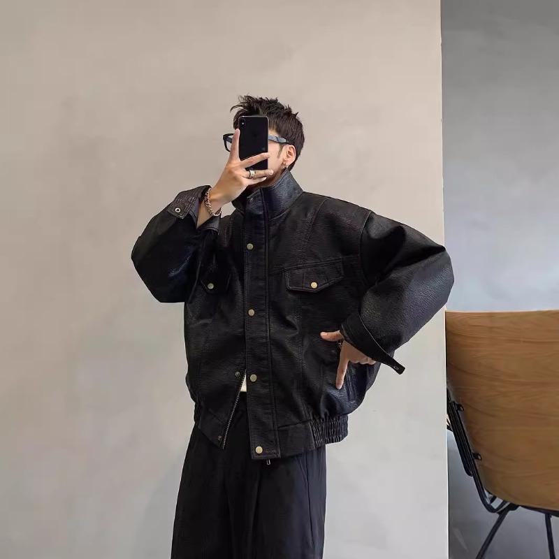 Autumn and winter stand-up collar locomotive style young and young leather jacket ruffian handsome temperament loose leather jacket