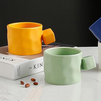 Cup with Handle Home Office Ceramic Cup Solid Color Breakfast Drinking Cup Afternoon Tea Cup Large Capacity