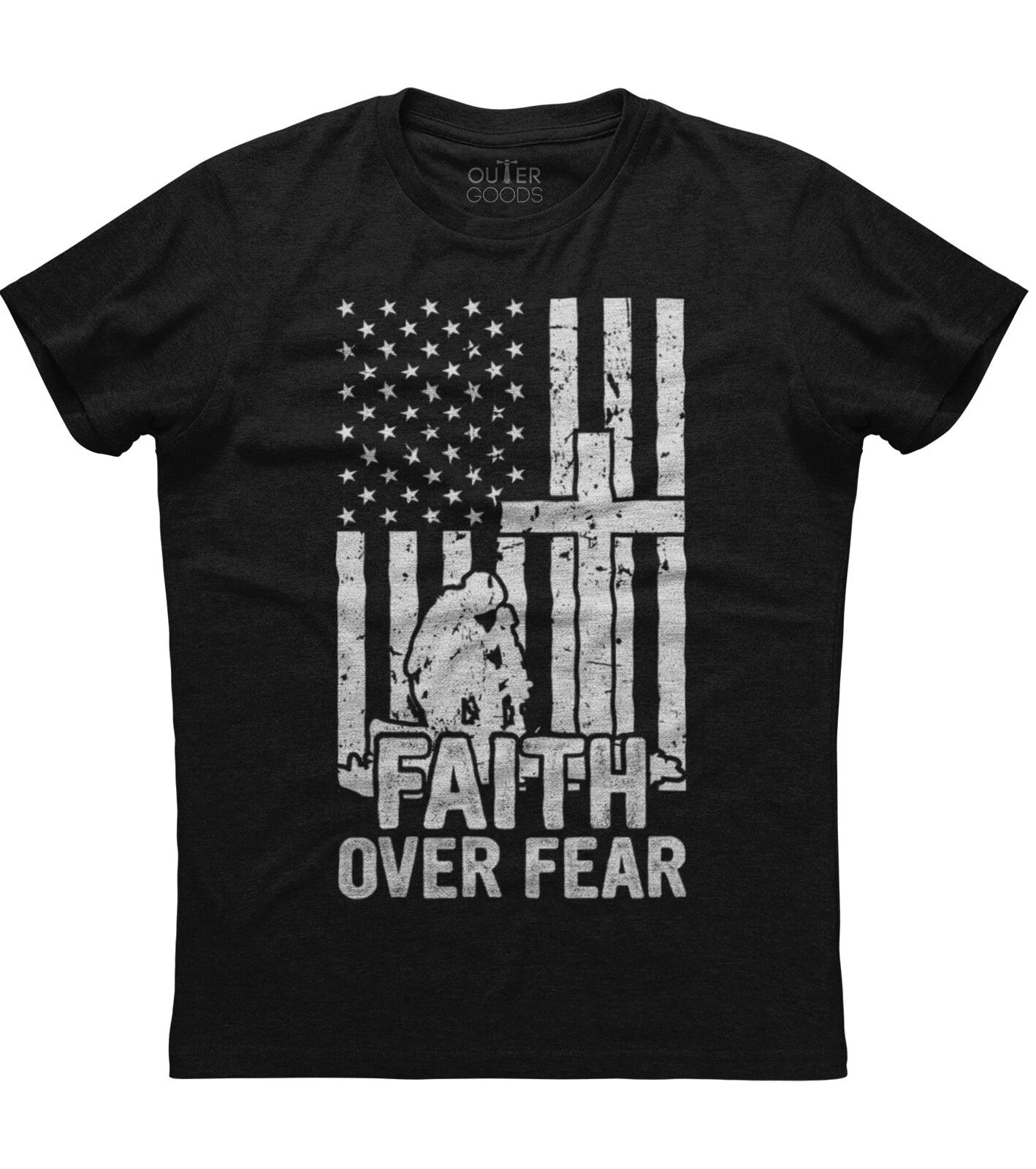 Faith Over Fear Cool Christian Flag Cross Patriotic Unisex Black T-Shirt S