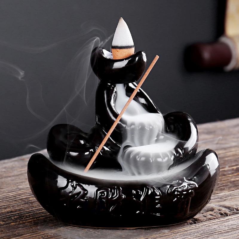 1PC Waterfall Incense Holder Backflow Incense Burner Smoke Cascade Design Ceramic Buddha Hand