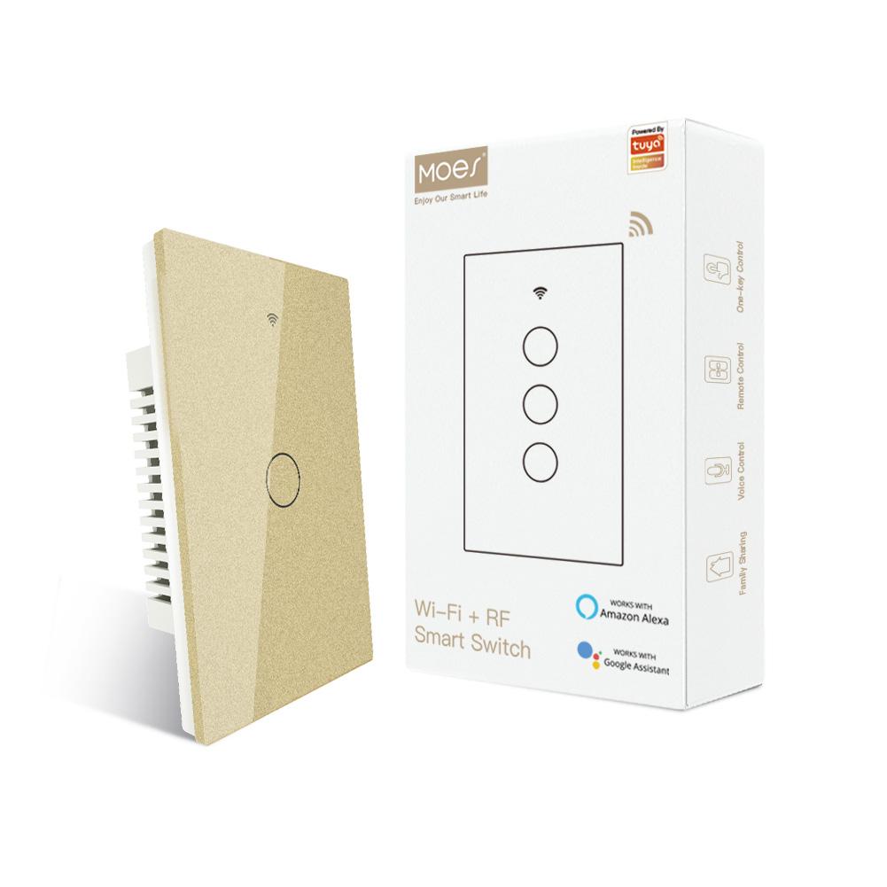 Tuya Moes Glass WiFi Wall Touch Smart Light Switch 1/2/3/4 Gang RF Wireless  Muilti-Control Compatible with AlexaGoogle Home