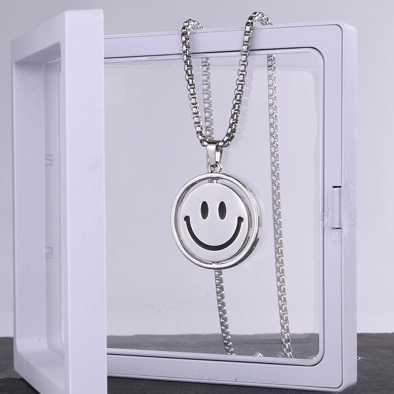 Unisex Hip Hop Double-Sided Smiley Face Pendant Necklace
