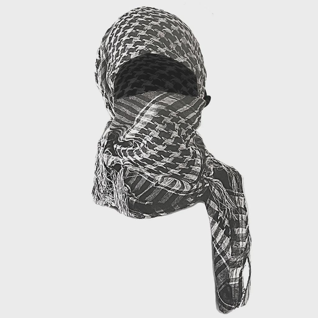 Silk Houndstooth Tactical Desert Scarf with Tassels for Outdoor Use