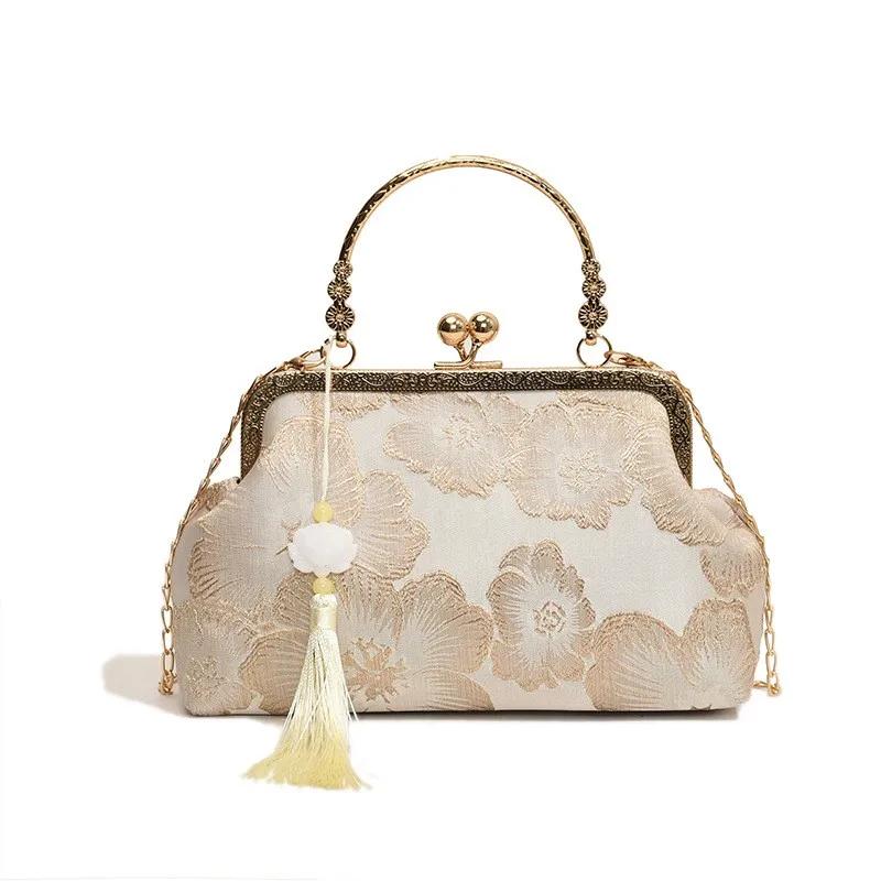 

Chinese Style Embroidered Shoulder Bag Elegant Handbag Retro Small Square Bag Wedding Party Luxury Designer Women Evening Clutch