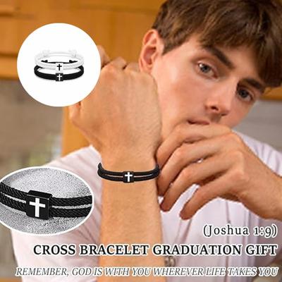 Pack of 2 Braided Rope Christian Bracelets with Crosses Charm Adjustable for Comfortable Wrist Fit Religious Symbol