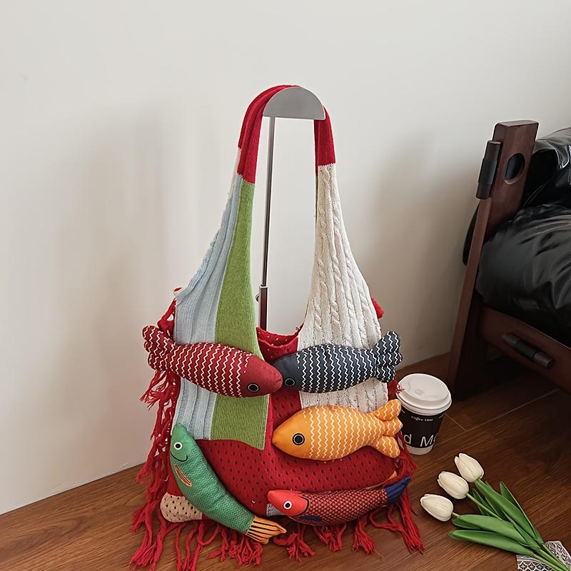 

Vintage Inspired Tote Bag Women s Bag Colorful Fish Design, Large Capacity, No Closure Closure, Shopping Travel Shoulder Bags червоний