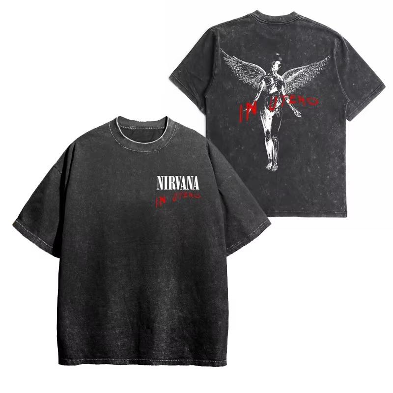 

Nirvana Rock Band Men s In Utero Album Artwork Oversized Tee Distressed Casual Loose Streetwear Women s T-shirt L
