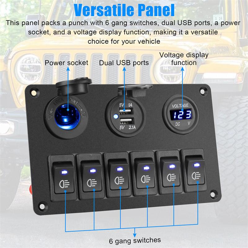 24V 12V comutator panou 6 butoane USB încărcătoare auto lumină comutator camion adaptor de alimentare accesorii pentru barca Marine remorcă RV rulotă