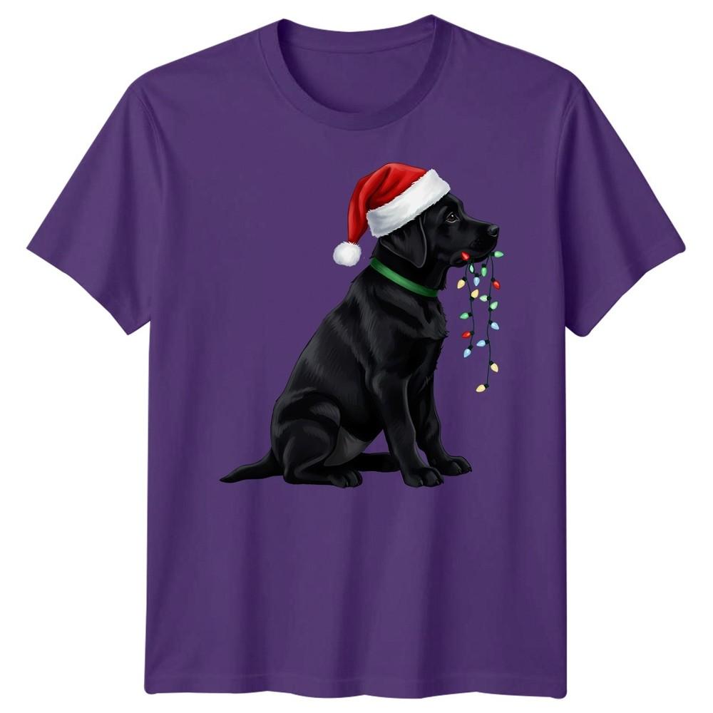 Black Labrador Dog Christmas Holidays Unisexs Unisexs Graphic Tee Santa Hat Lights