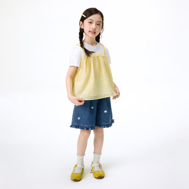 Girls' Faux Two-Piece Plaid Short Sleeve Shirt