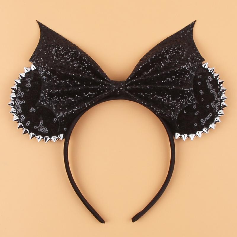 Halloween Mouse Ears Headband Sequins Bow Hairband For Women Featival Party DIY Hair Accessories Boutique