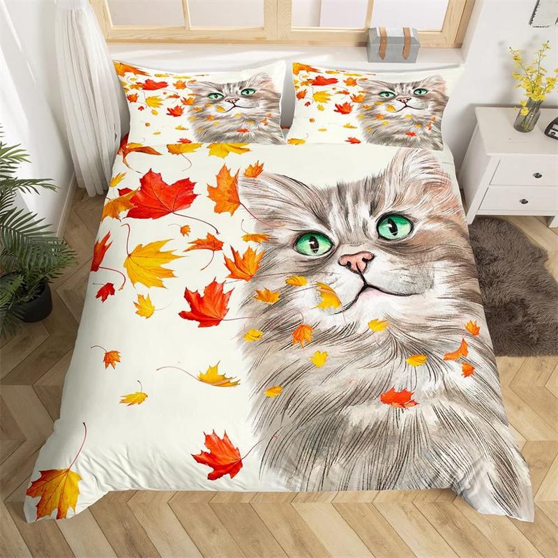 Happy Thanksgiving Duvet Cover Fall Maple Leaf Bedding Set Microfiber Gnome Gold Pumpkin Farm Harvest Comforter Cover King Size