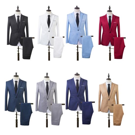 Herren Slim Fit Business Freizeit Ein-Knopf Formal Zweiteiler Anzug für Bankett