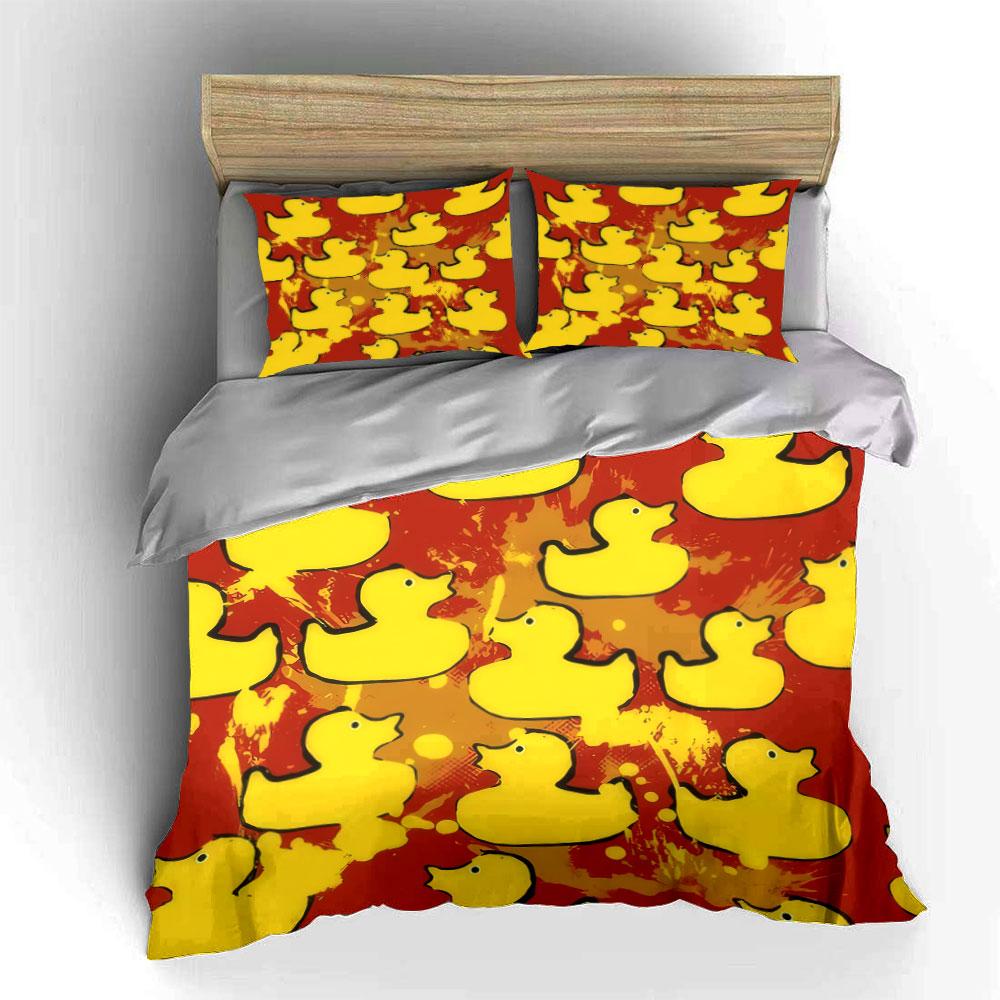 Yellow Duck Pattern Home Decor Soft Comfortable Duvet Cover Bedding Set Included 1*Duvet Cover & 2*Pillowcases, Gift