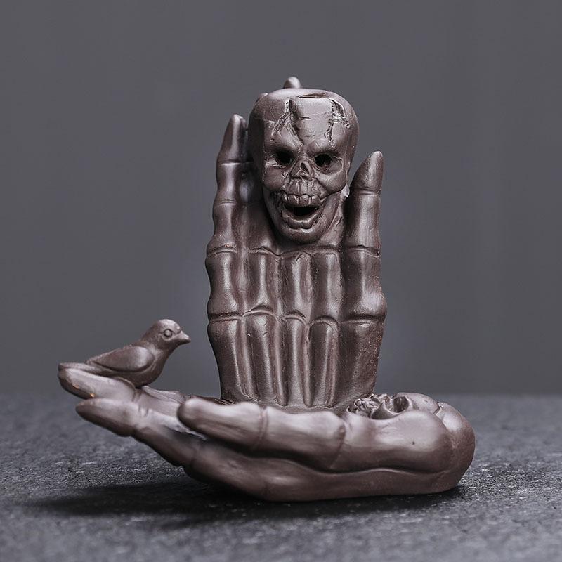 Handheld Skull Reflux Incense Burner Halloween Ghost Ornament Retractable Sandalwood Design Unique Home Decor Gift Idea