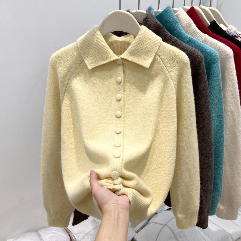 Turtleneck thickened sweater women's single-breasted knitted jacket top spring soft waxy loose and thin cardigan