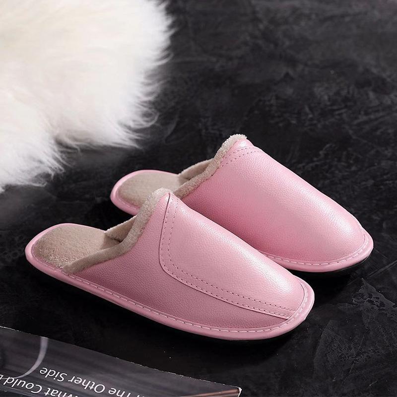 Fashion Autumn and Winter Slippers for Men and Women Indoor Leather Slippers for Home Leisure Thickened Top Layer Leather Slippers