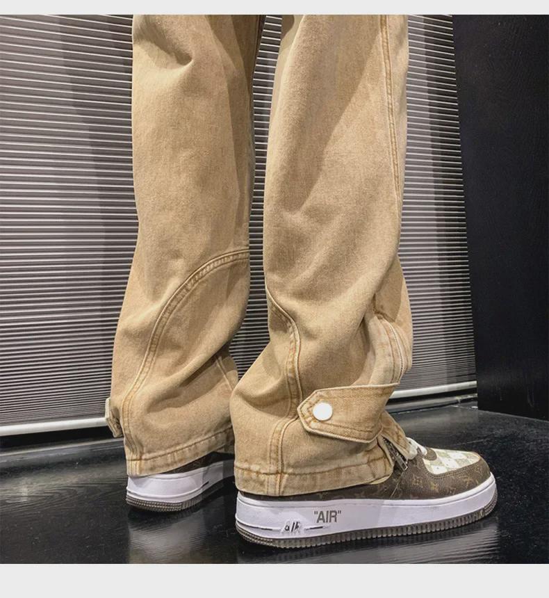 Calça Jeans Masculina de Verão Moda Retro Rasgada de Perna Larga