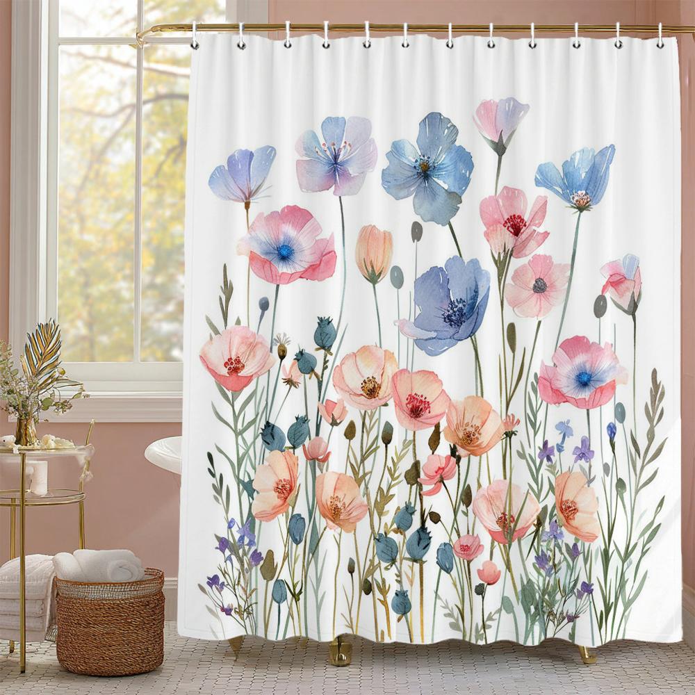 Sunny Blue Sky Scenery Shower Curtain, Bathroom Decorative Shower Curtain, Waterproof Shower Curtain With Hooks