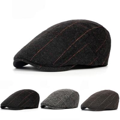 Autumn Winter Men Newsboy Hat Cap British Style Flat Ivy Hats Classic Vintage Striped Beret Caps