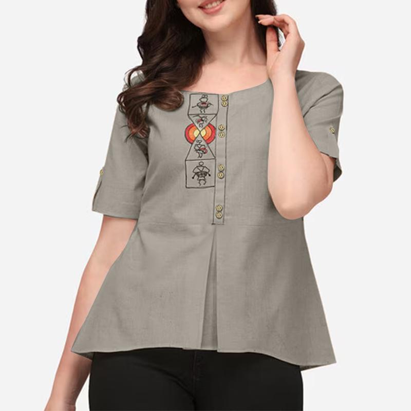ZANZEA Women Casual Round Neck Summer Short Sleeve Print Blouse