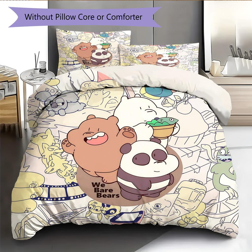 We Bare Bears Pattern Bedding Quilt Set  Home Decoration  Gift (1 * duvet cover + 2 * pillowcase  without core)