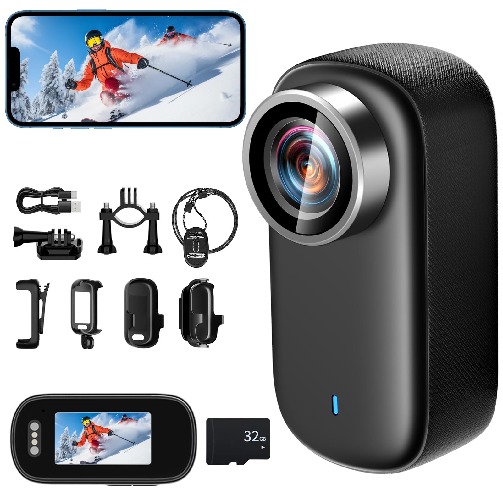

4K Action Wearable Compact Video Vlogging Smartphone Wide Angle 3 Hours of HDR Night Card 256GB Lightweight Overwrite IP65 Portable for and Pet