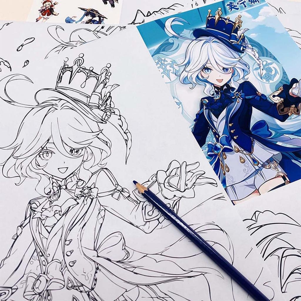 Genshin Impact Coloring Forcalos 30 Drawing Genshin Impact A4 Color Cosplay Doodle Coloring Design Illustration Art Gift Book, Hand-Drawn Book, Xiao,