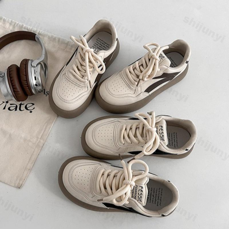 Women's Vintage Low Top Thick Sole Casual Sports Shoes  Autumn Concise Color Blocked Versatile Comfortable Platform Sneakers