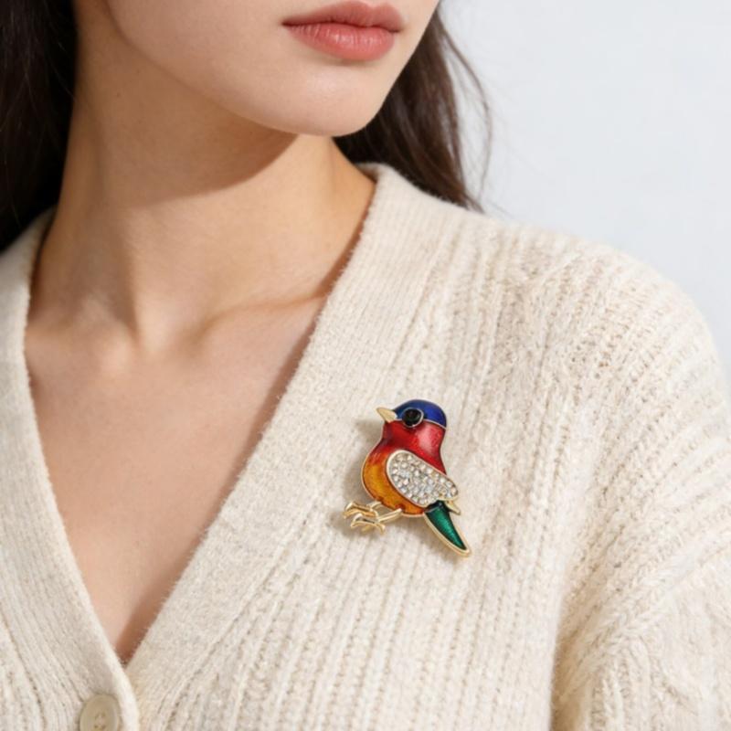 Stylish Enamel Bird Brooch 1pc Rhinestone Animal Sparrow Pin for Women Unisex Lapel Pin for Formal Events