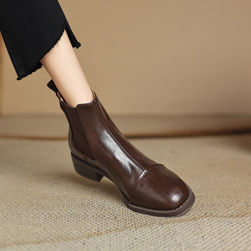 

Krazing Pot Винтажная обувь из коровьей кожи на осень и зиму, ботинки челси на среднем каблуке с круглым носком, сохраняющие тепло, размер 43, ботильоны 37 коричневый