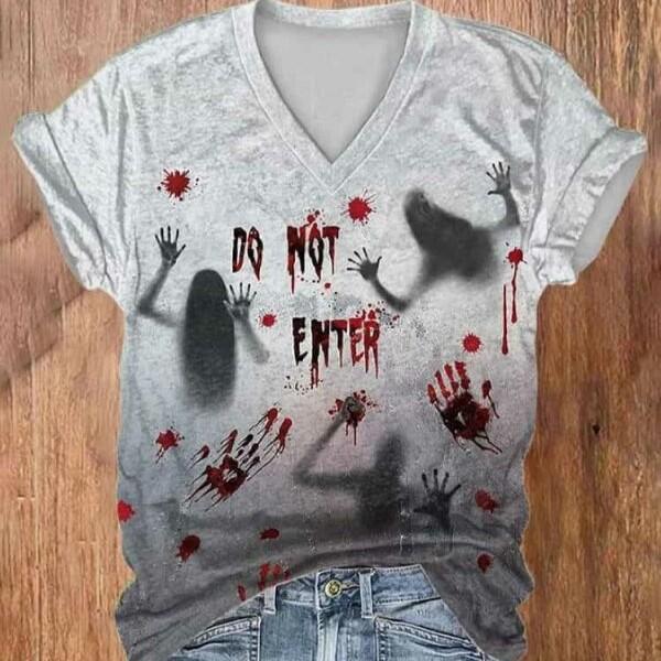 Halloween Horror Element Damen Top V-Ausschnitt Slim Fit Bequemes Oberteil 3D Digitaldruck 3431 EMA