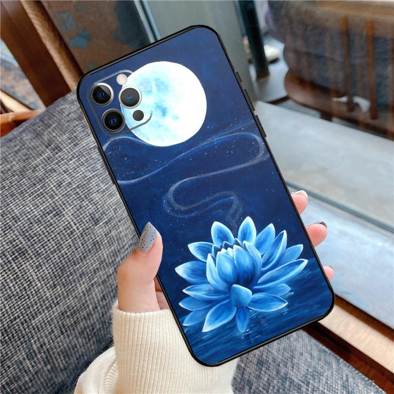 

Lotus Blue White Flowers Phone Case For iPhone 16 15 14 12 11 13 Pro Max 12 13 mini XR 15 16 Plus 16e Cover Shell iPhone 16e