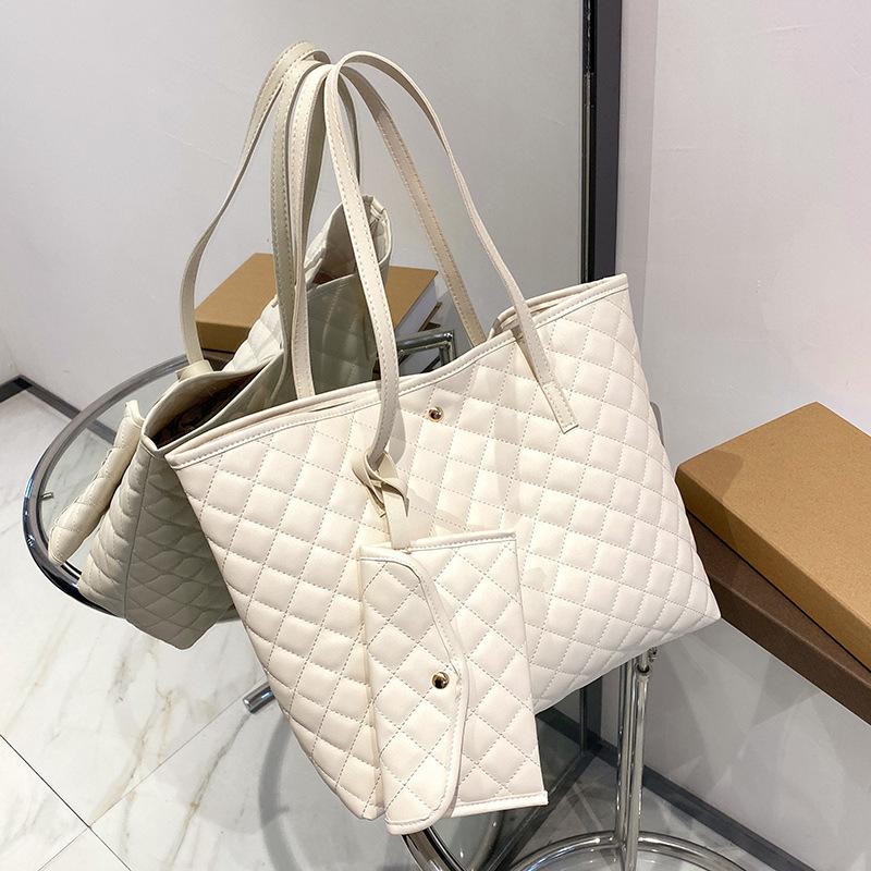 

Stylish and elegant rhombus mother and child bag, new large-capacity bucket bag, personalized shoulder handbag, sweet hand bag. белый