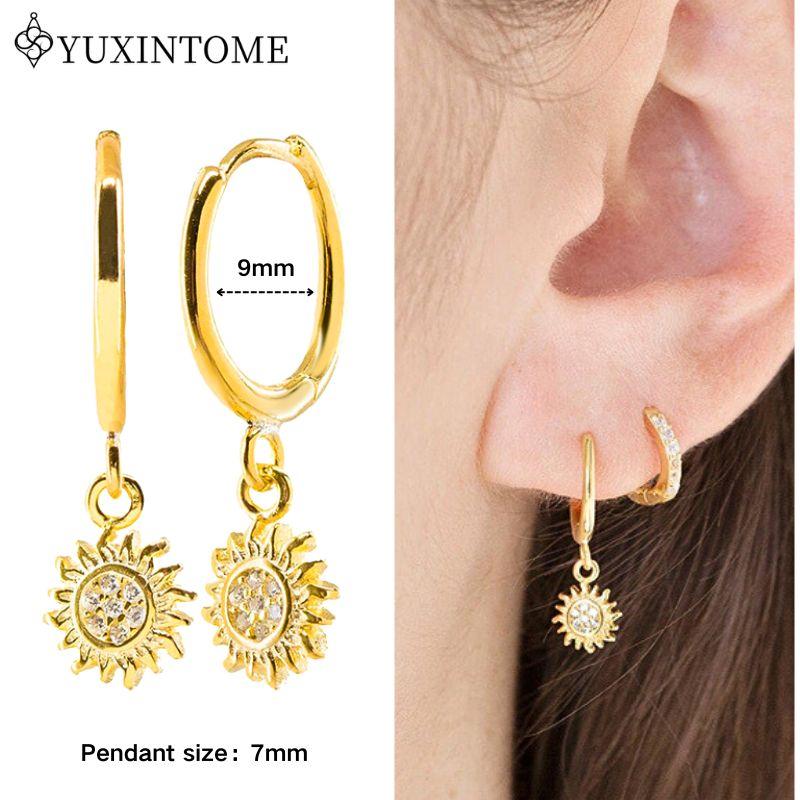 YUXINTOME 925 Silver Ear Needle Zircon Hoop gold Earrings For Women Square Plate Pendant Cutout Heart Earrings Fashion Jewelry