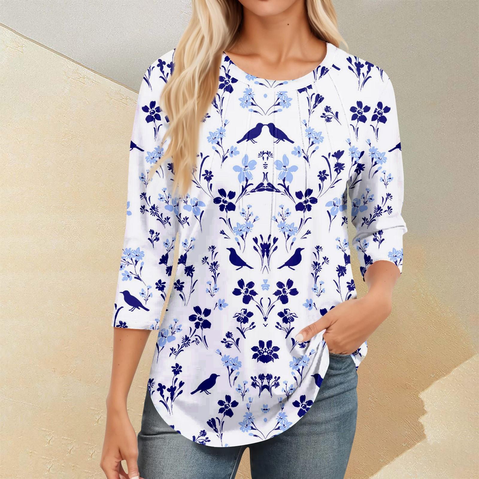 

Женский повседневный универсальный топ с круглым вырезом и цветочным узором в горошек и длинными рукавами M розовый