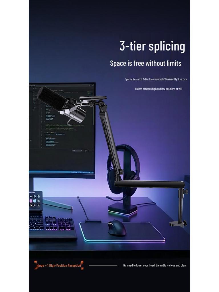 Professional Desktop Boom Arm Mic Stand with Condenser Mic Clip and Phone Holder