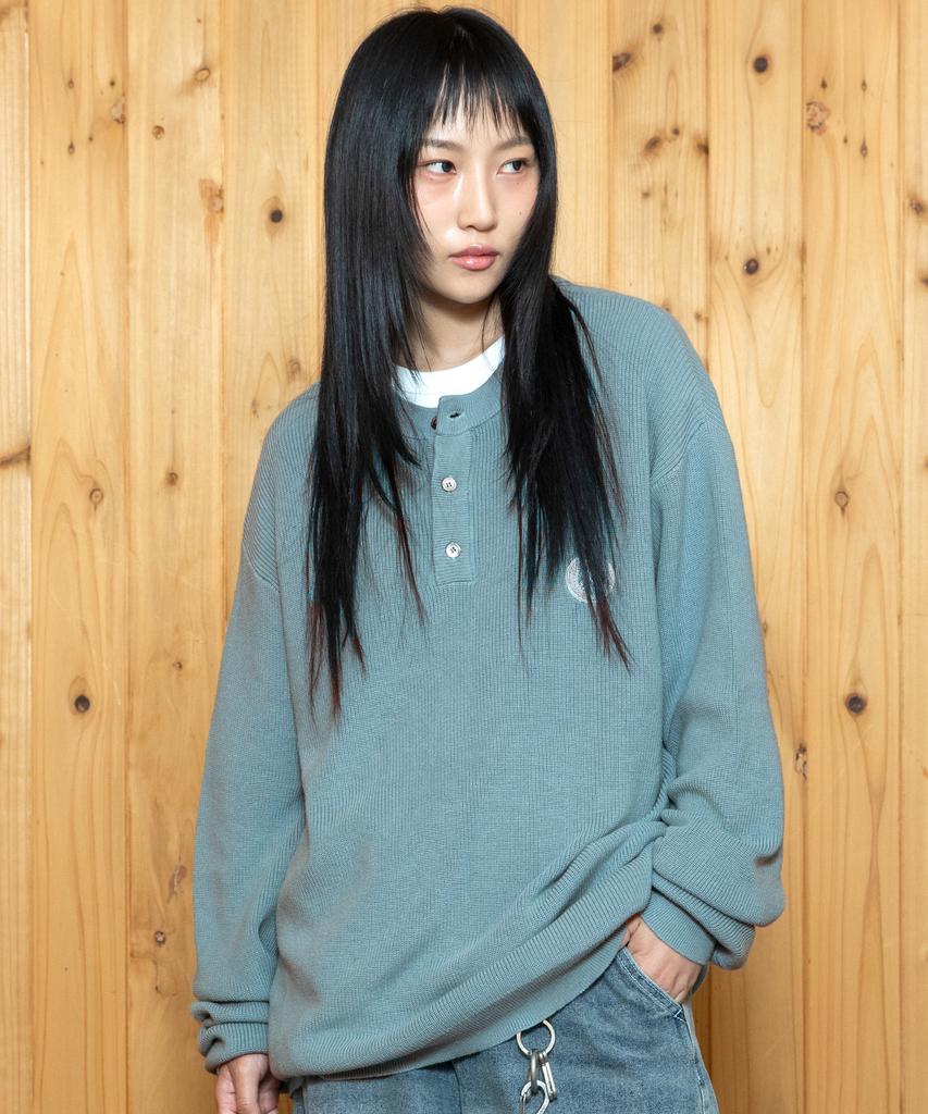 XTONZ Xtk166 Loose Fit Henley Neck Pullover Knit (Mint)