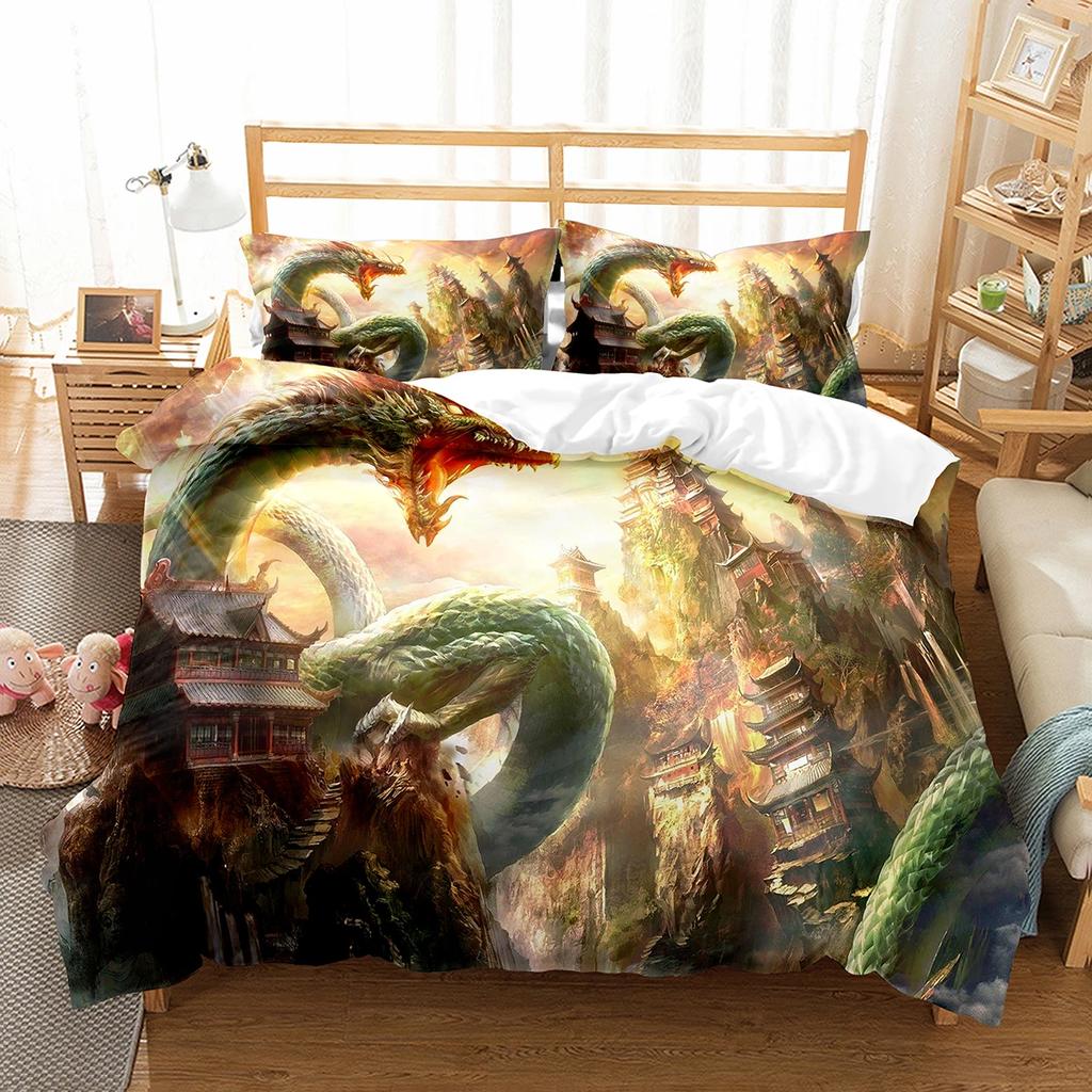 Comforter Cartoon Dragon Fly Dragon Wild Animal Comforter For Kids Boys Men Bedding Set Lightweight Soft