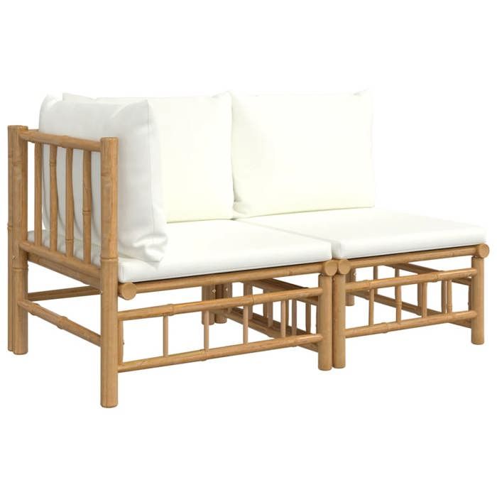 VidaXL Garden Lounge Set 2 Pcs with Cushions Cream White Bamboo 362298