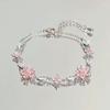 Cherry Blossom Bracelet For Women Girls Shiny Flower Bowknot Charm Bracelets Bangles Party Jewelry Accessories Gifts