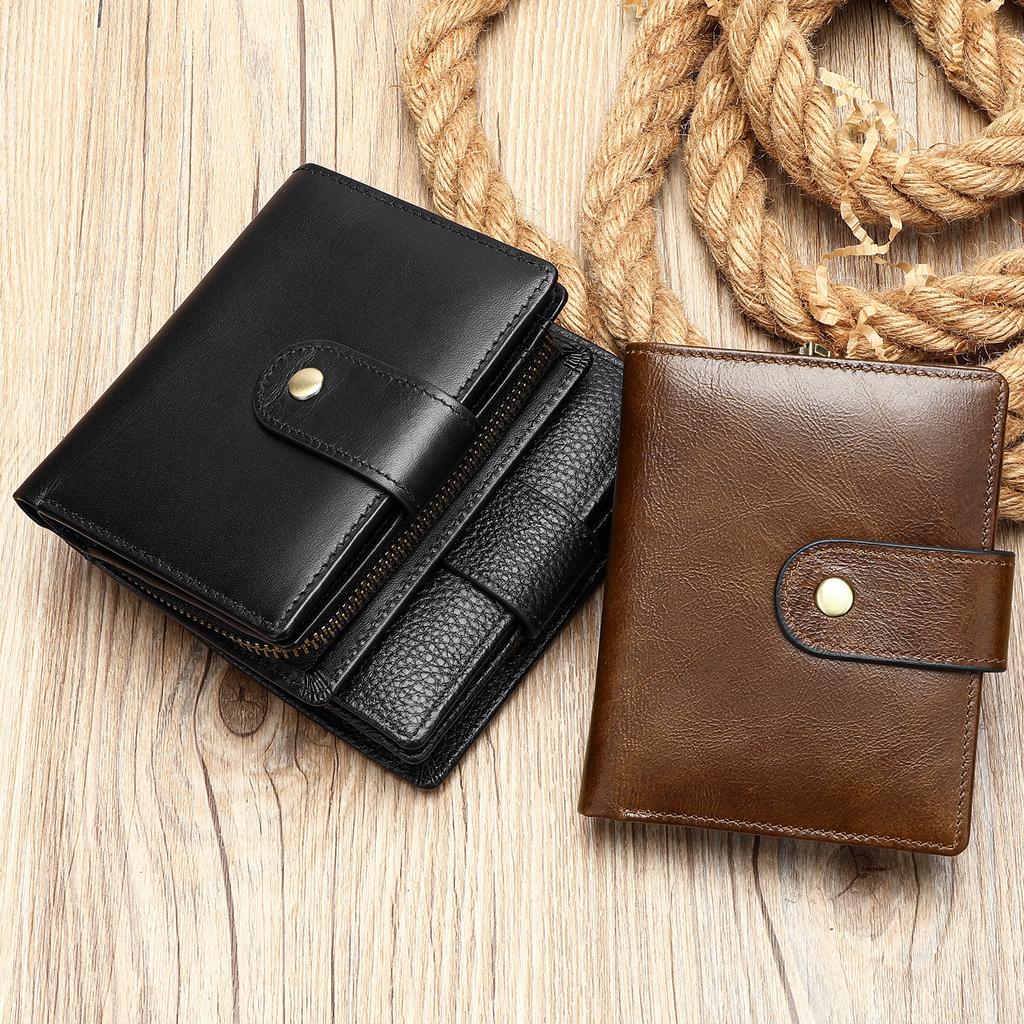 Vintage RFID Genuine Leather Men's Wallet Cowhide Multifunctional Money Clip Premium Feeling Genuine Leather Clutch Bag Tide