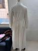 2026 Slimming Long-sleeve Waist-cinching Pleated Dress - French White Holiday Style