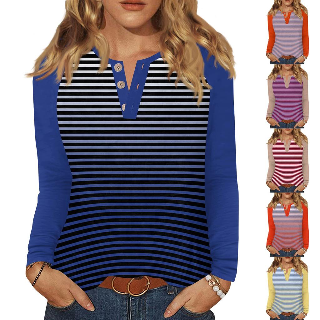 Women's T Shirt Print Button Long Sleeve Daily Weekend Fashion Basic V- Neck Regular Top