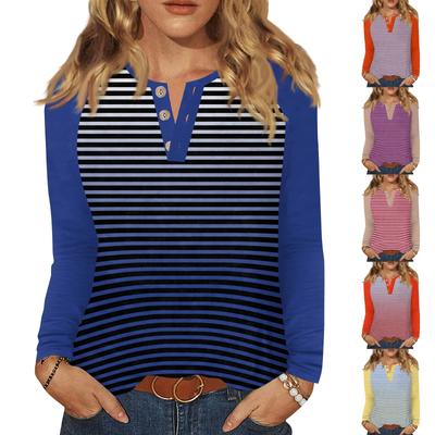 Women's T Shirt Print Button Long Sleeve Daily Weekend Fashion Basic V- Neck Regular Top