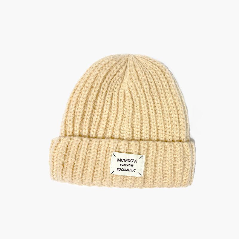 Letter Cloth Label Knitted Hat for Women Autumn and Winter Korean Style Fashion Student Wool Hat Cold Hat Male Couple