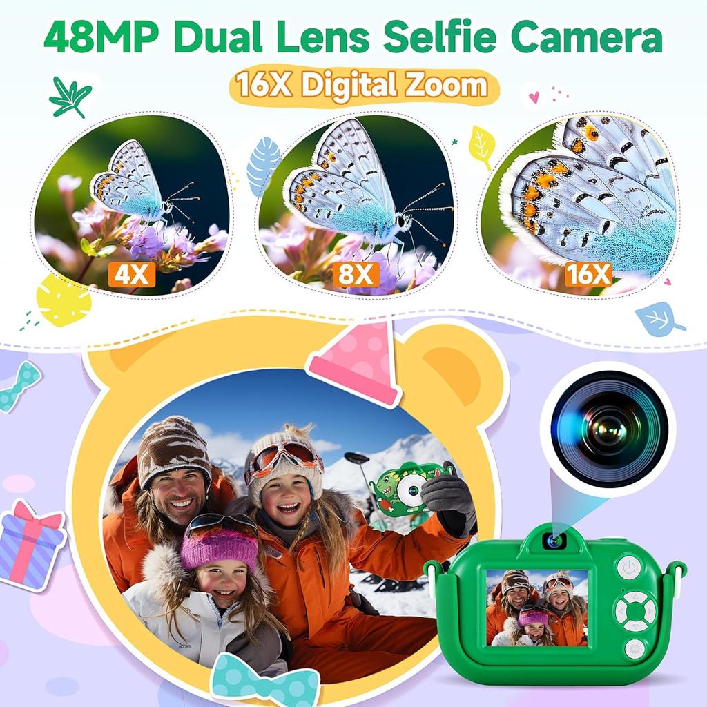 Kids Camera Boys Toys for 3 4 5 6 7 8 9 Years Old Boys, 48MP Dual Lens Kids Digital Camera Christmas Birthday Gifts, 1080P HD Video Selfie Toddler